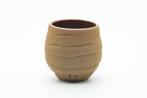 Tezumi — Japanese Teacup - Carved Spiraling Stoneware Yunomi - 120ml — front view from another angle