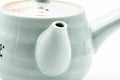 Japanese Kyusu - Red Bamboo Motif Kutani-yaki Porcelain Teapot - 370ml - three-quarter view showing the spout and bamboo motif