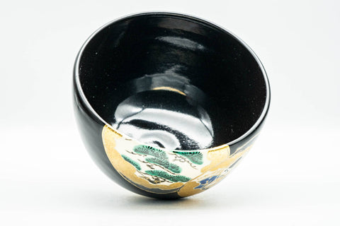 Japanese Matcha Bowl - Azan Tsuji 通次阿山 - Jet Black Gold Bonsai Musicians Kyo-yaki Chawan - 300ml