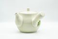 Japanese Kyusu - Beige Green Striped Snow Peas Kutani-yaki Debeso Teapot - 400ml - three-quarter view of the teapot