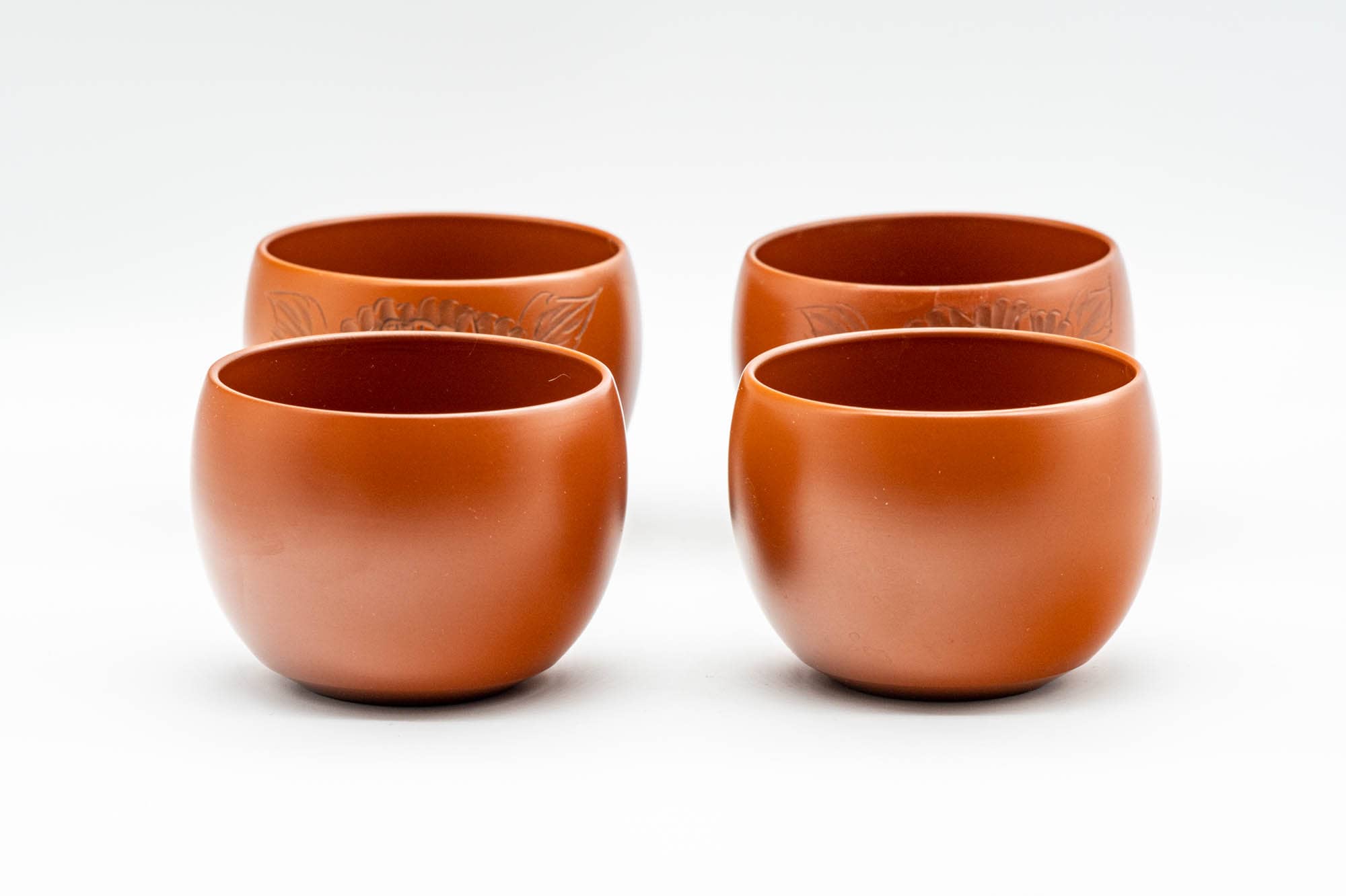 Japanese Teacups - Set of 4 Floral Engraved Tokoname-yaki Yunomi - 110ml