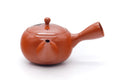 Tezumi — Japanese Kyusu - Engraved Floral Red Shudei Tokoname Mesh Teapot - 320ml — three-quarter view from the opposite side