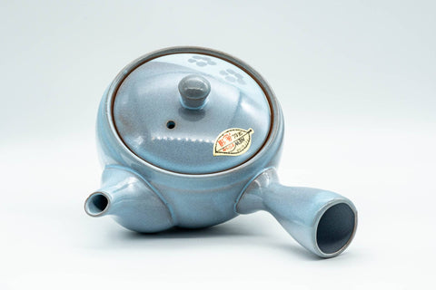 Japanese Tea Set - Floral Sky Blue Kyusu Teapot with 5 Yunomi Teacups