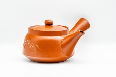 Japanese Kyusu - Bamboo Engraved Red Shudei Tokoname-yaki Debeso Teapot - 360ml