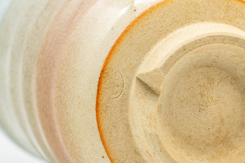 Japanese Teacup - Beige, Peach, and White Hagi-yaki Yunomi - 180ml - top-down view of the underside showing the foot ring