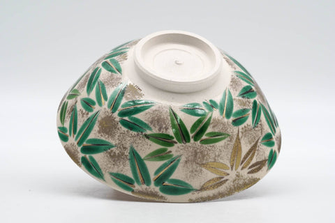 Japanese Matcha Bowl - Green Floral Kyo-yaki Summer Chawan - 150ml