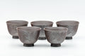Japanese Teacups - Set of 5 Floral Engraved Banko-yaki Yunomi - 70ml - Tezumi