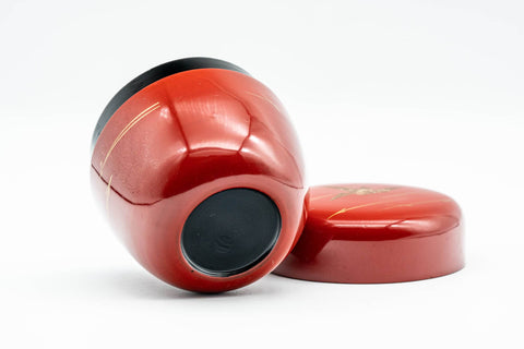 Japanese Natsume - Gold Crane Red Black Lacquered Tea Caddy - 85ml