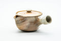 Japanese Kyusu - Weathered Beige Glazed Hagi-yaki Ceramic Filter Teapot - 240ml - rear three-quarter view with the side handle extended