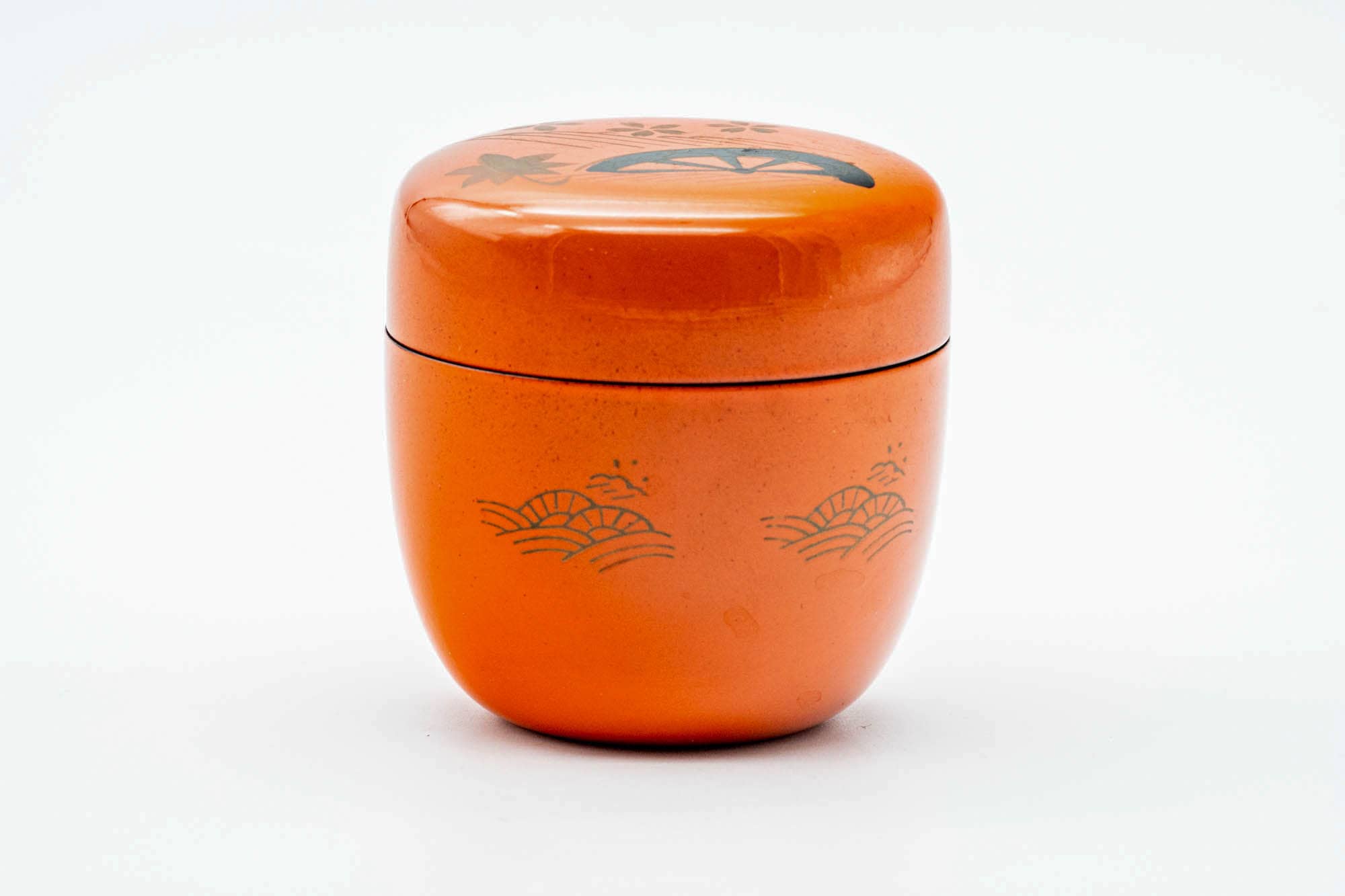 Japanese Natsume - Waterwheel Sakura Orange Lacquered Matcha Tea Caddy - 110ml