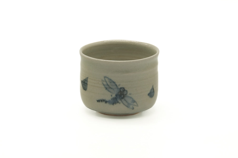 Japanese Teacup - Beige Blue Dragonflies Yunomi - 205ml