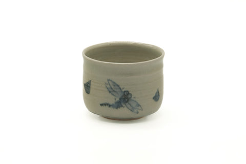 Japanese Teacup - Beige Blue Dragonflies Yunomi - 205ml