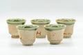 Japanese Teacups - Set of 5 Beige Green Glazed Guinomi - 40ml - all five small cups arranged together