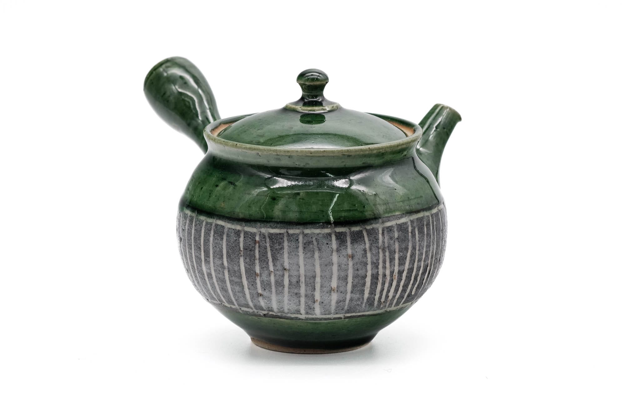 Japanese Kyusu - 前川淳蔵 Junzō Maekawa - Green Oribe Glazed Slip Inlay Tokoname-yaki Teapot - 280ml