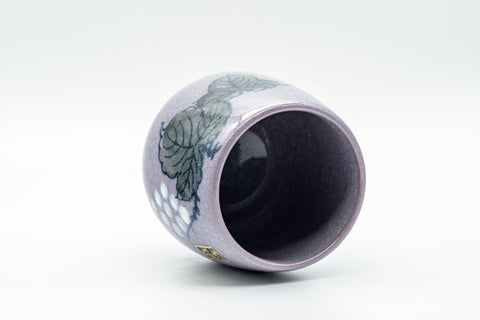 Japanese Teacup - Grapevine Purple Celadon Glazed Large Yunomi - 250ml - cup tilted to show the interior