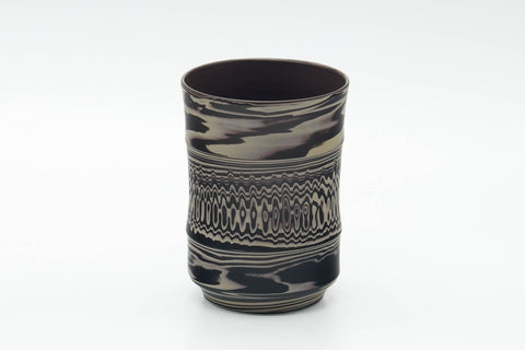 Tezumi — Japanese Teacup - Grey White Nerikomi Tochiri Tokoname Yunomi - 190ml — front view from another angle