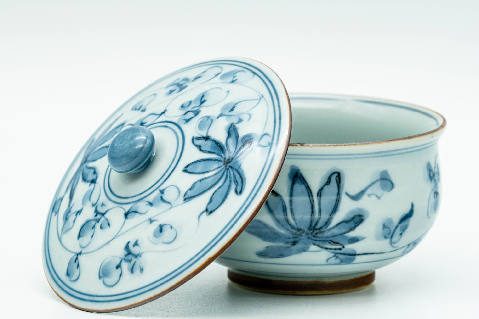 Japanese Tea Set - Blue Floral Arita-yaki Dobin Teapot and 3 Yunomi Teacups