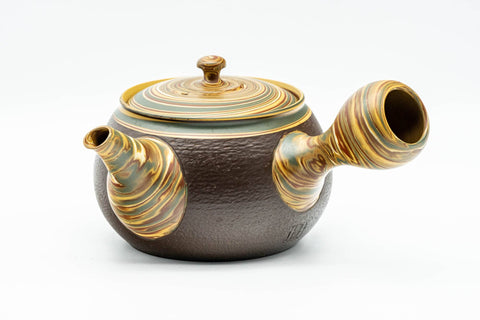 Japanese Kyusu - Engraved Floral Nerikomi Textured Tokoname-yaki Debeso Teapot - 240ml - Tezumi
