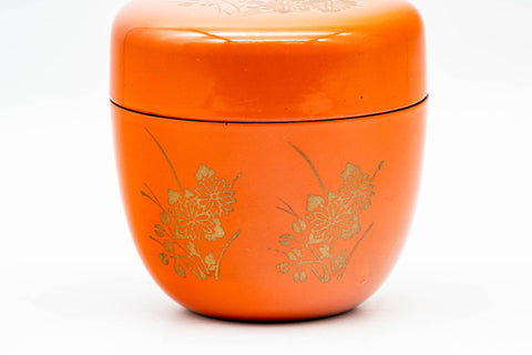 Japanese Natsume - Gold Floral Orange Lacquered Matcha Tea Canister - 100ml