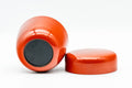 Japanese Natsume - Orange Lacquered Matcha Tea Caddy - 100ml - lid lying beside the caddy body