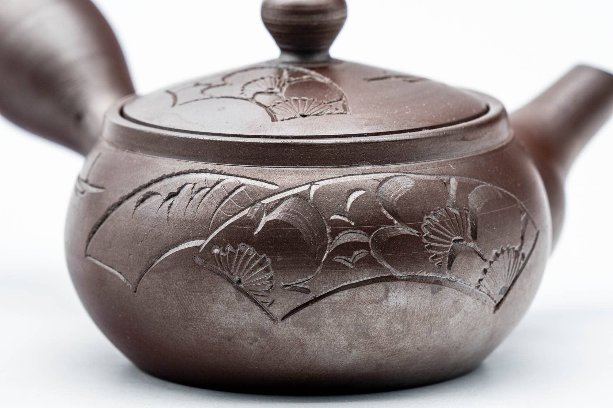 Japanese Kyusu - Floral Engraved Banko-yaki Ceramic Teapot - 120ml