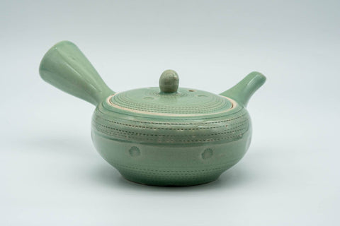 Japanese Kyusu - Mint Green Hiramaru-gata Obi-ami Teapot - 220ml - Tezumi