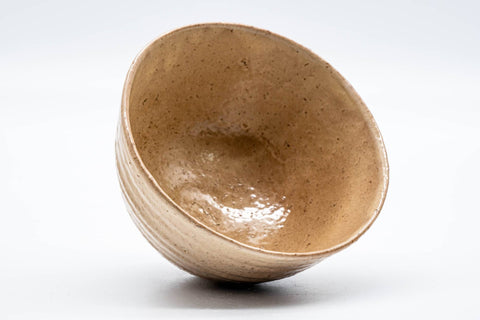 Biwa-iro Hagi chawan seen from above, looking into the glazed interior well