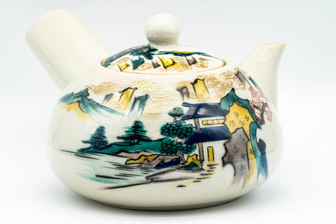 Japanese Kyusu - Beige Countryside Motifs Kutani-yaki Debeso Teapot - 450ml - Tezumi