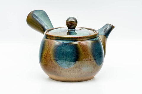 Japanese Kyusu - Blue Brown Glazed Mesh Filter Side-handled Teapot - 300ml - Tezumi