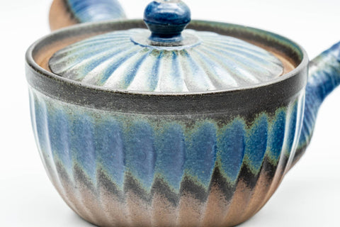Japanese Kyusu - Blue Brown Wavy Body Nozomi Teapot - 225ml - Tezumi