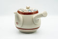 Japanese Tea Set - Gold Red Floral Kutani-yaki Kyusu Teapot with 5 Yunomi Teacups - front view of the teapot