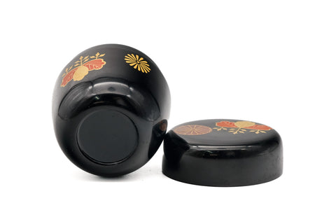 Japanese Natsume - Chrysanthemums Paulownias Black Lacquer Tea Caddy