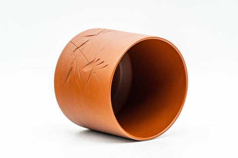 Japanese Teacup - Engraved Spiraling Red Shudei Tokoname-yaki Yunomi - 110ml