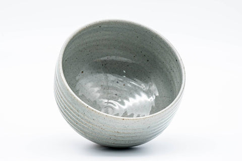 Japanese Matcha Bowl - Grey Mottled Karatsu-yaki Hantsutsu-gata Chawan - 475ml - overhead view into the glazed interior