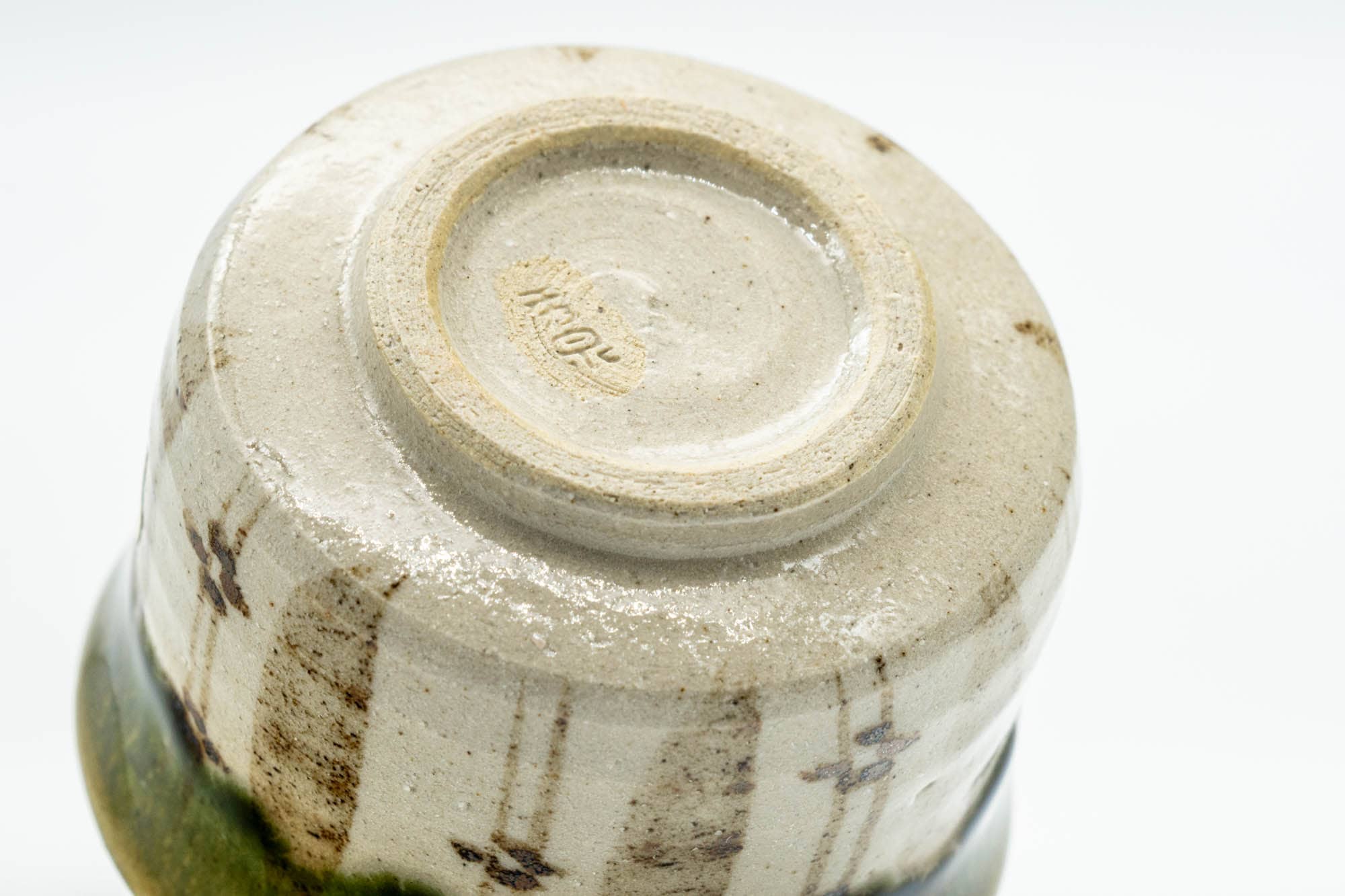 Japanese Teacup - Floral Green Drip-Glazed Oribe-yaki Guinomi - 50ml