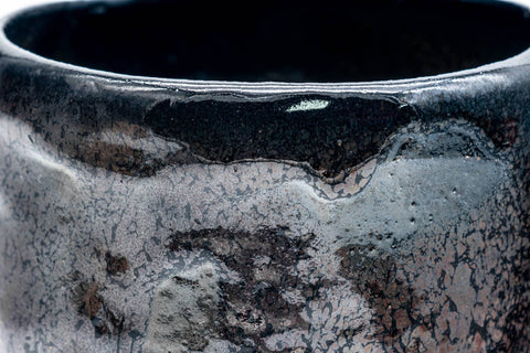 Japanese Matcha Bowl - 手 Classic Black Faceted Kuro-Raku Chawan - 300ml