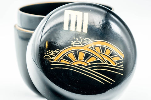 Japanese Natsume - Floral Water Wheel Black Urushi Lacquer Matcha Tea Caddy - 100ml