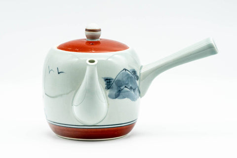 Japanese Kyusu - Red Blue Mountainous Arita-yaki Debeso Teapot - 350ml