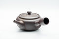 Tezumi — Japanese Kyusu - Engraved Banko-yaki Obi-ami 360 Strainer Teapot - 325ml — side view showing the spout