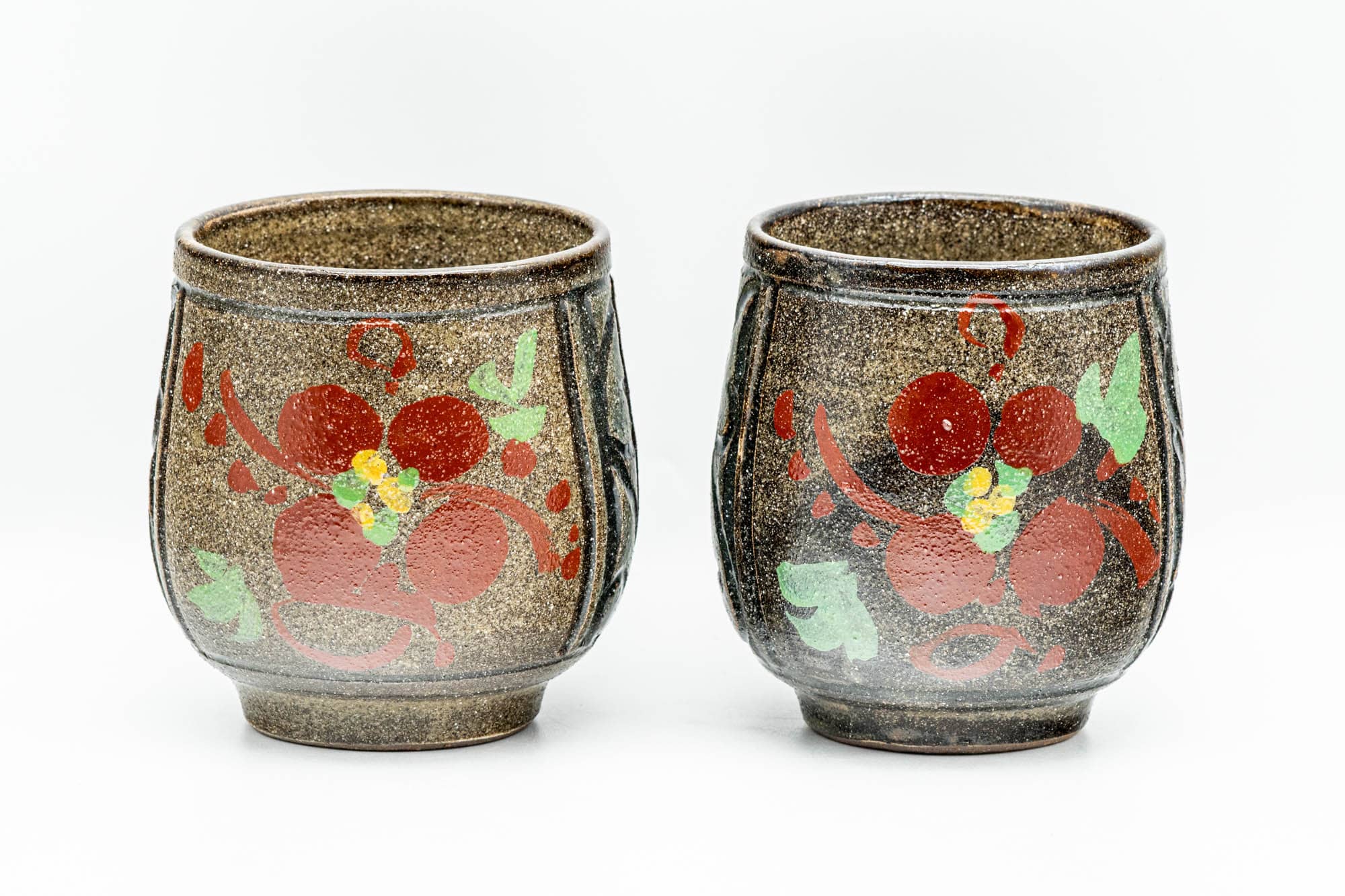 Japanese Teacups - Pair of Fish Engraved Meoto Yunomi in Wooden Box - 200ml