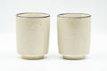 Japanese Teacups - Pair of Beige Long Grass Yunomi - 110ml - front view of the matching pair of cups