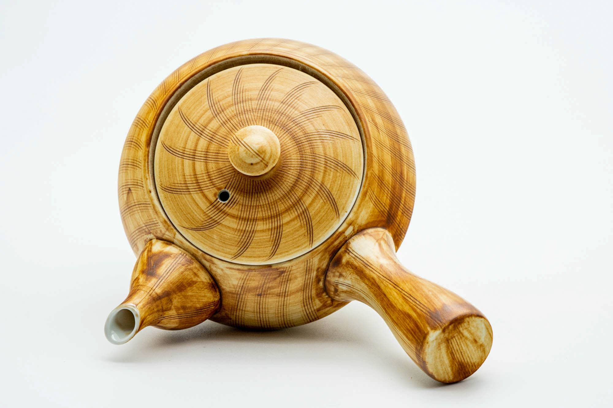 Japanese Kyusu - Yellow Brown Glazed Striped Arita-yaki Ceramic Filter Teapot - 240ml