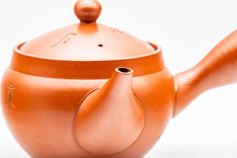 Japanese Kyusu - Kanji Engraved Tokoname-yaki Mesh Teapot - 310ml