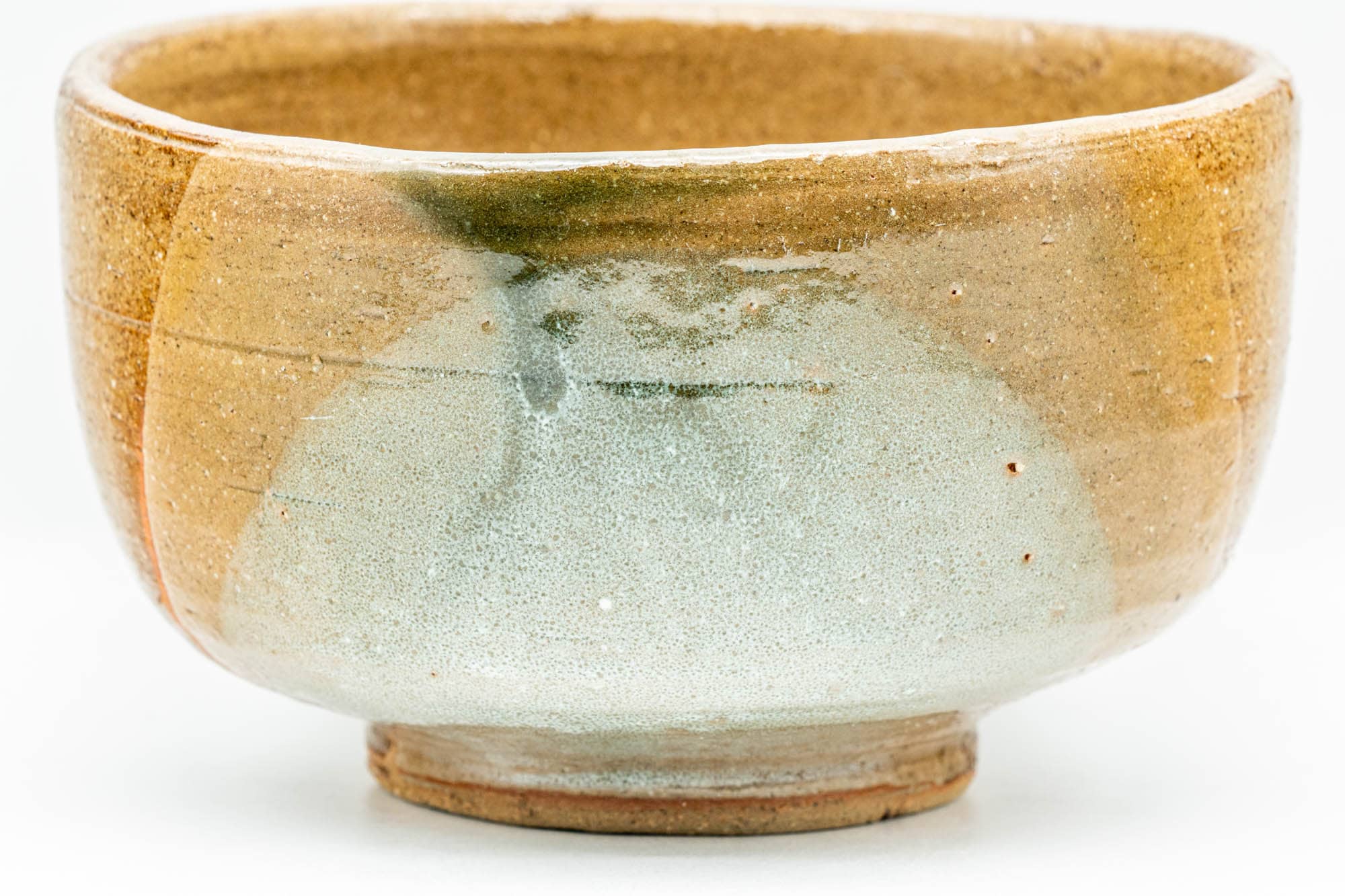 Japanese Matcha Bowl - Brown White Semi-Sphere Glazed Hantsutsu-gata Chawan - 350ml