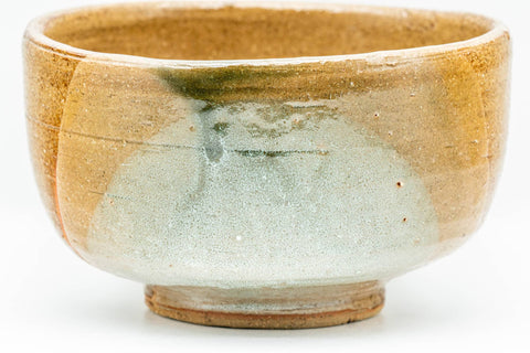Japanese Matcha Bowl - Brown White Semi-Sphere Glazed Hantsutsu-gata Chawan - 350ml