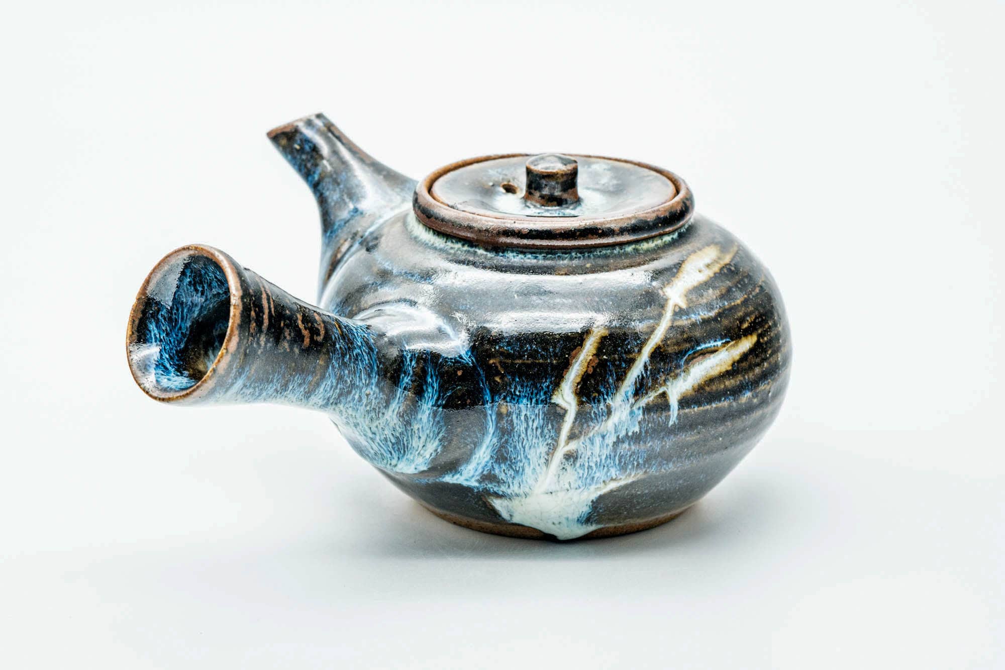 Japanese Kyusu - Spiraling Brown Blue Glazed Do-ake Teapot - 250ml