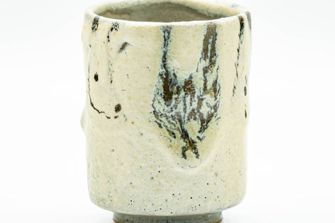 Japanese Teacup - Sage Green Thick Drip-Glazed Yunomi - 110ml - closeup showing the drip-glaze markings