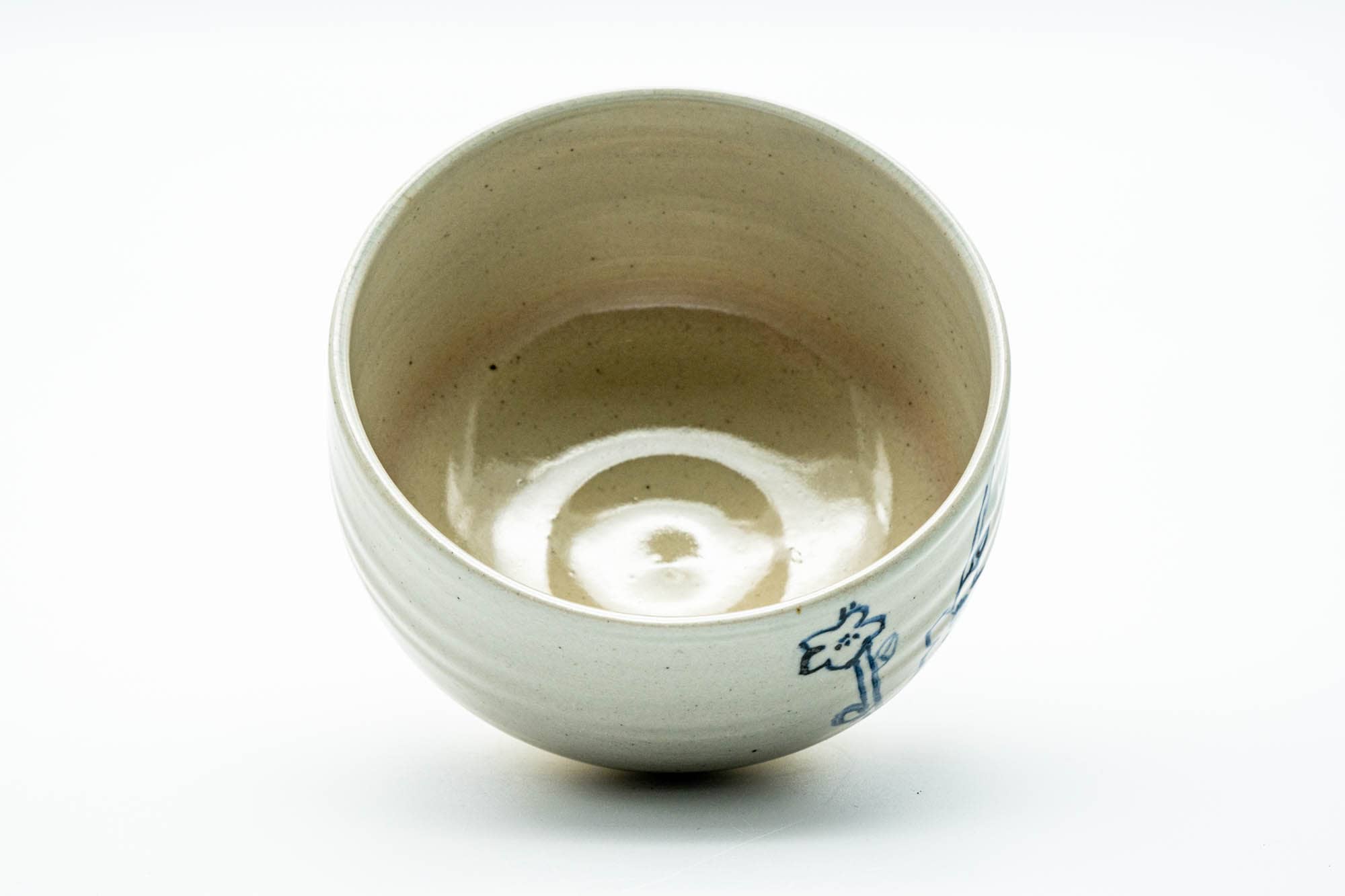 Japanese Matcha Bowl - Beige Floral Kyo-yaki Chawan - 350ml