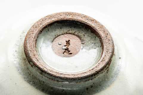 Tezumi — Japanese Matcha Bowl - Milky White Glazed Faceted Chawan - 250ml — inverted showing the foot ring