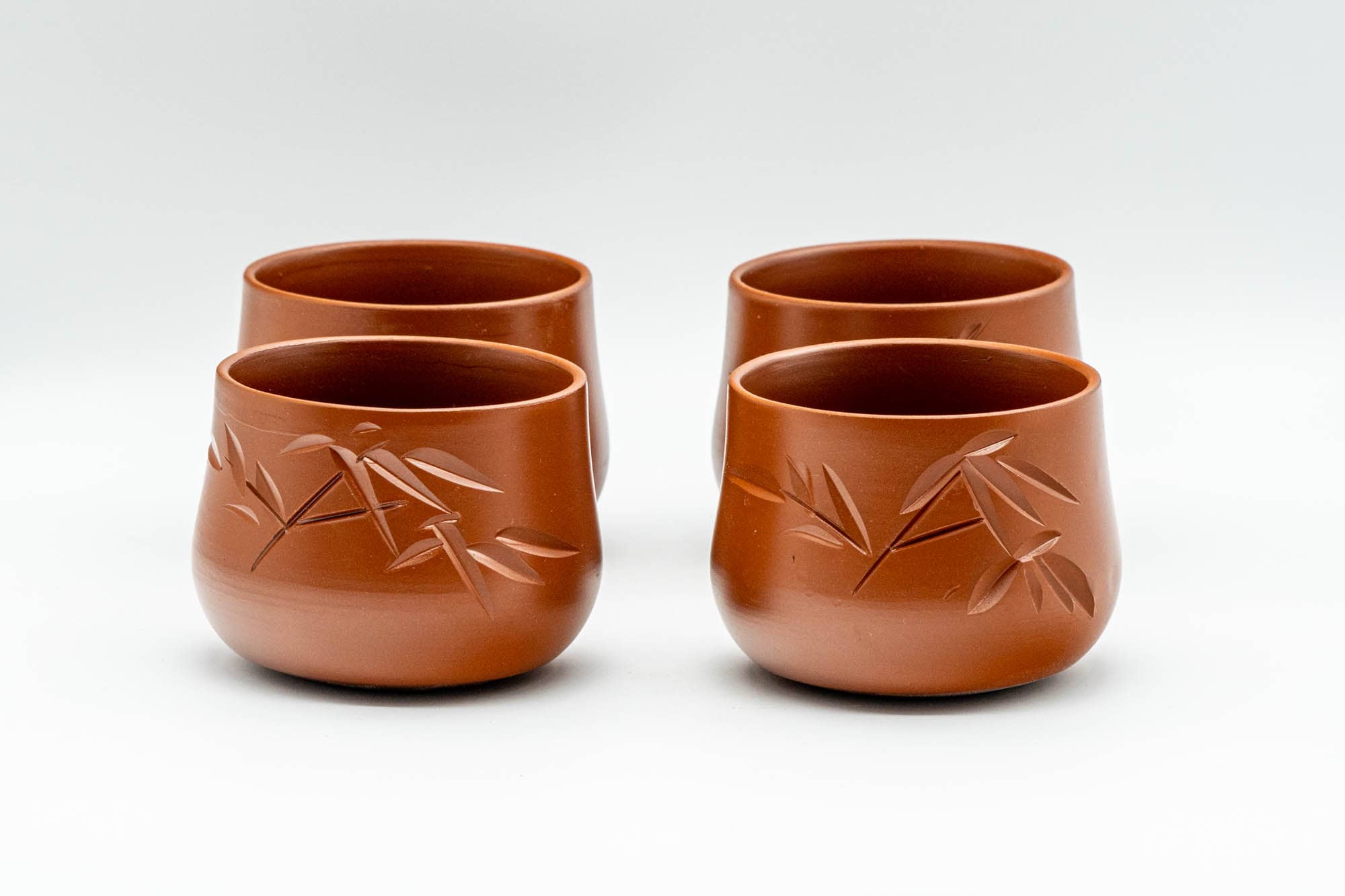 Japanese Tea Set - Bamboo Engraved Tokoname-yaki Debeso Kyusu Teapot with 4 Yunomi Teacups